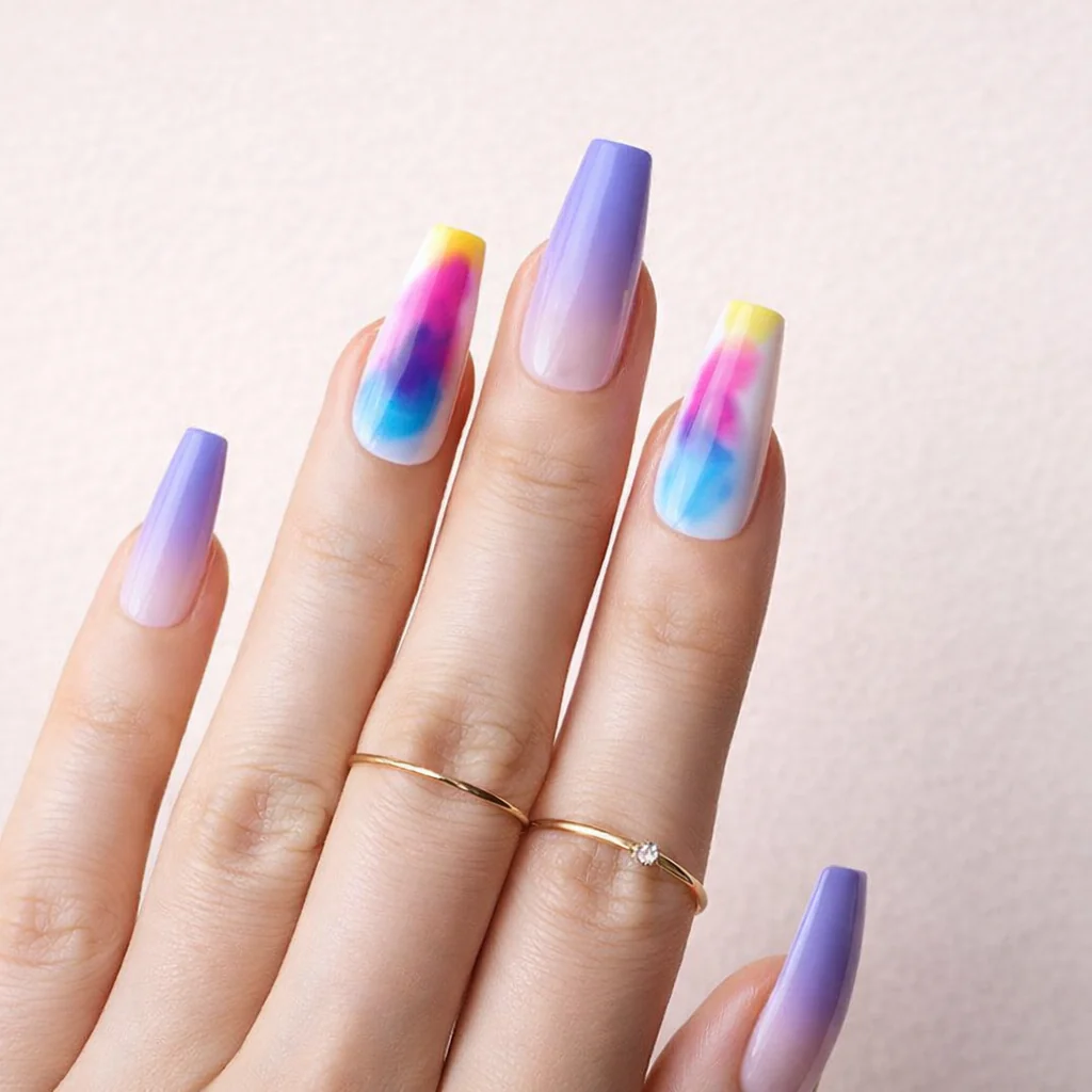 Faux Ongles Fluo Multicolore Dégrades Longs