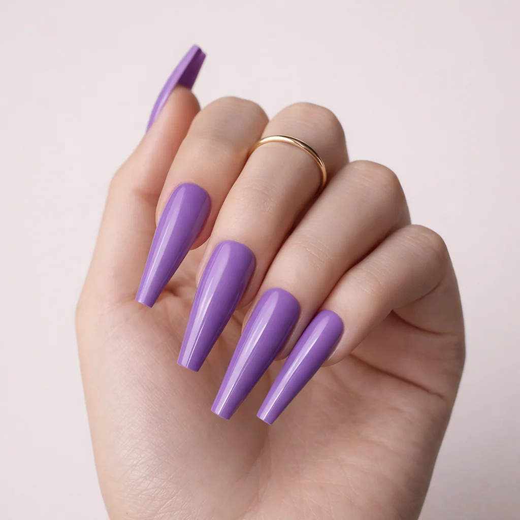 Faux Ongles Violet Intense Ballerine Longs