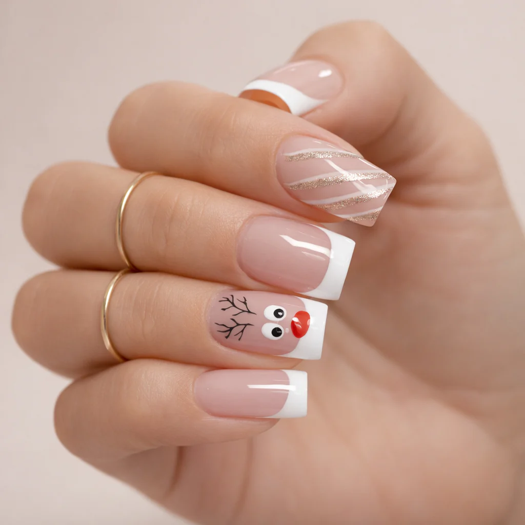 Faux ongles de la Mère Noel Carrés Courts