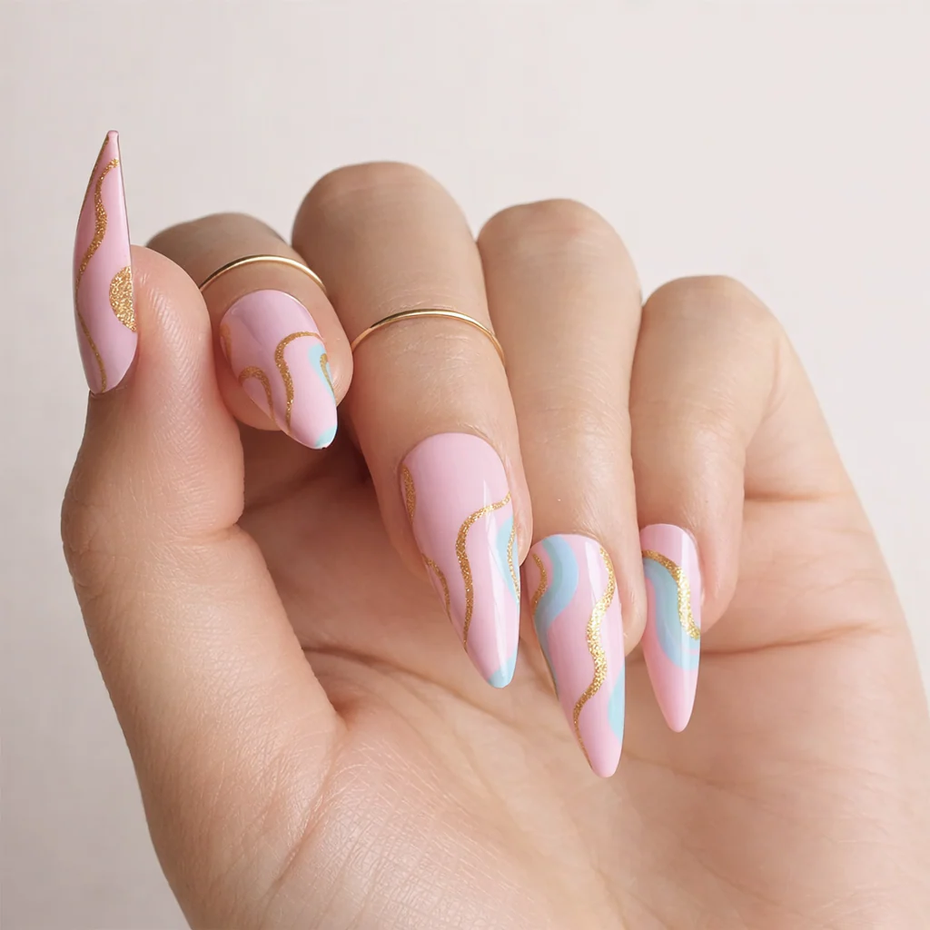 Faux Ongles Roses Stiletto Longs